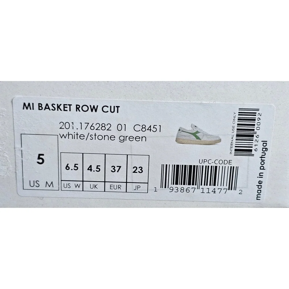 Diadora Haritage Mi Basket Row Cut White Stone Green Used Look Sneakers US 5M 6W